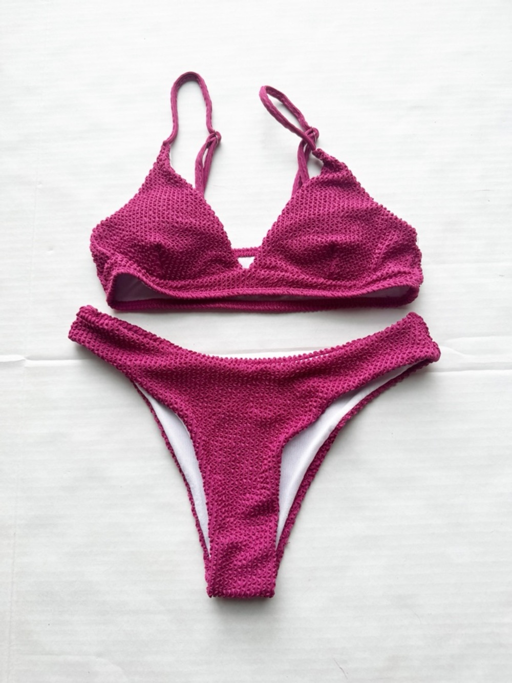 Deep Fuchsia Textured Bikini Top & Cheeky Bottoms Set